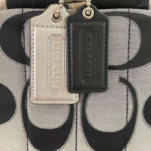 Coach Backpack F24365 Signature C Logo Black Gray Silver Large Metallic Outline - Picture 6 of 8